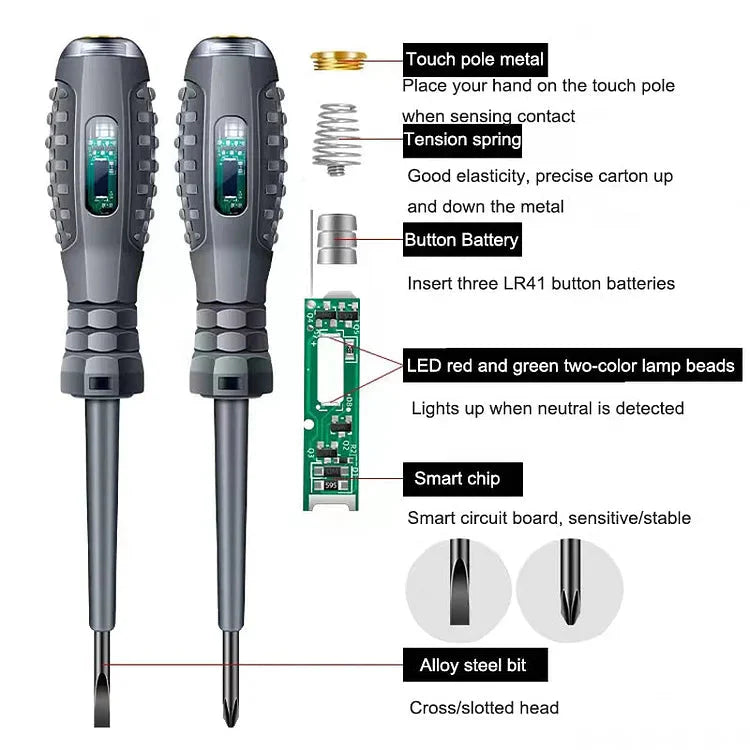 Detector de electricitate cu șurubelniță magnetică puternică cu cuplu ridicat 2-in-1