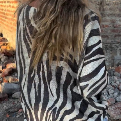 Dámské kulatý výstřih Zebra vzor pletené neformální Top