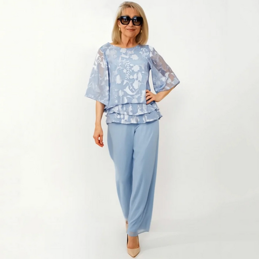🎉Połowa ceny dla nowych klientów💃✨ ELEGANCKI ZESTAW SZYFONOWY: Top Warstwowy + Spodnie Wide Leg