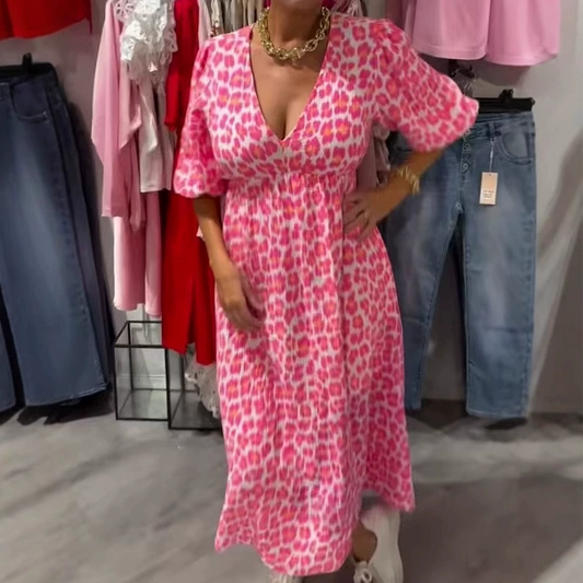 🔥Damska sukienka z nadrukiem z dekoltem w serek👗
